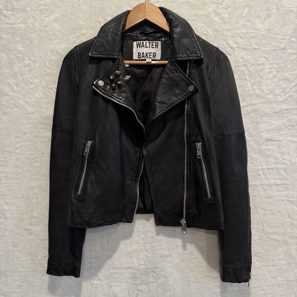 Walter Baker Women’s Leather Jacket XS Black Lambskin Motorcycle Studs Grunge - Picture 1 of 16